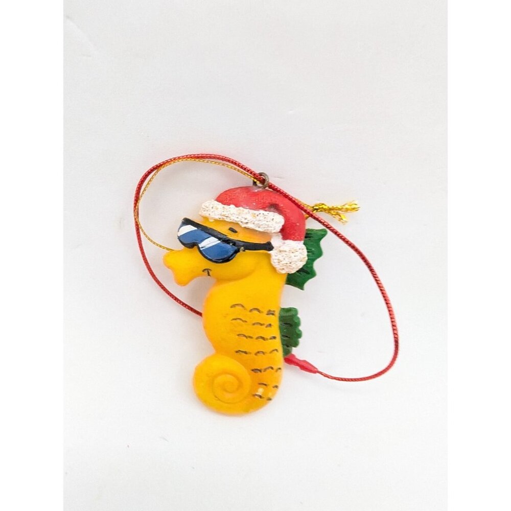 Vth Seahorse Christmas Ornament W/ Santa Hat & Sunglasses Tropical 2.4"